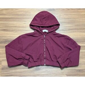 Talentless Womens Cropped Zip Up Hoodie Burgundy Red Fleece Size M